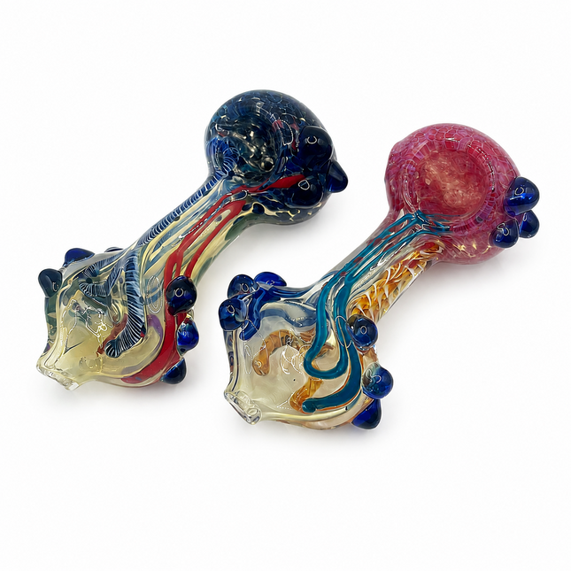[2PC Bundle] Dragon Vein Twist Body Color Swirl Glass Hand Pipes 4 Inch