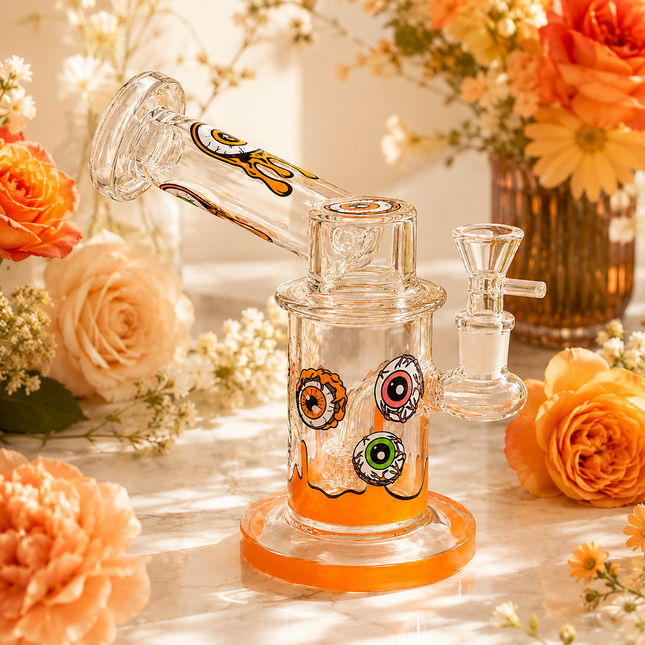 Orange Microscope Eyeball Glass Water Pipe 14mm Bowl 6.5 inch
