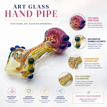 Cosmic Reef Handcraft Art Glass Pipe Pink Blue Swirl 4-4.5 inch