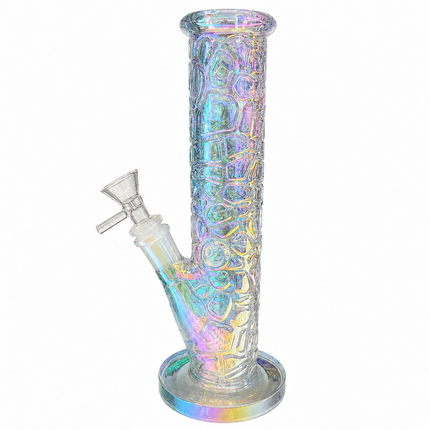 Prism Chrome Crystal Iridescent Textured Straight Tube Glass Bong 14mm – 12 inch