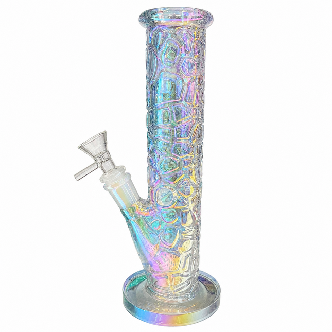 Prism Chrome Crystal Iridescent Textured Straight Tube Glass Bong 14mm – 12 inch