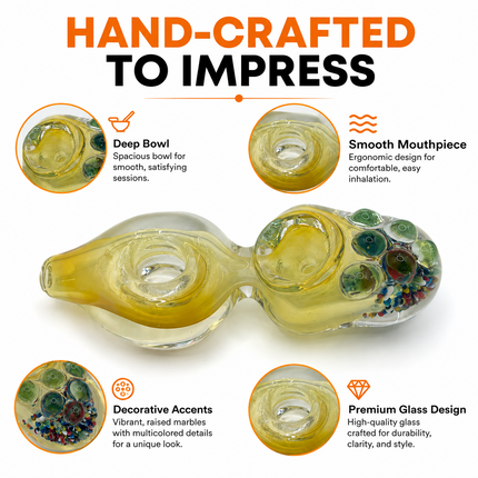 Honey Orbit Glass Hand Pipe with Bubble Crown – 4 Inch Amber Pipe