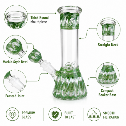 Emerald Ripple Green 10-Inch Ice Catcher Glass Water Pipe with Bowl