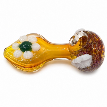 Amber Daisy Glass Spoon Pipe with White Petal Accent - 5 Inch