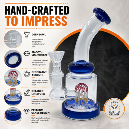 Cobalt Tricolor Perc Mini Glass Water Pipe – 6–6.5 Inch Clear Bong with Bowl