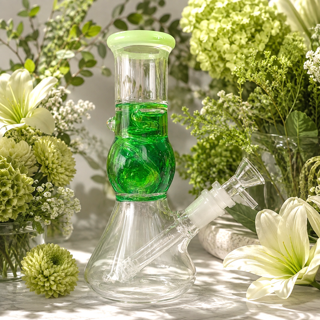 Neon Lime Freezer Ready Glycerin Beaker Glass Bong 14mm Bowl 8.5 inch
