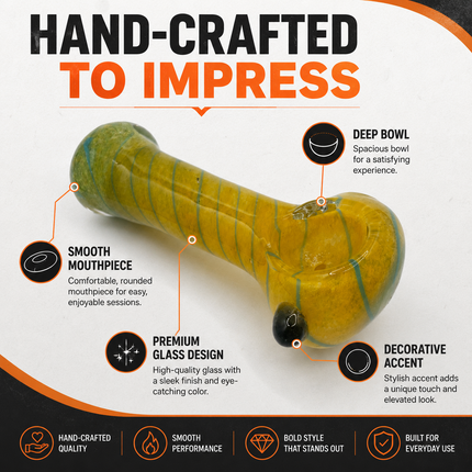 Sun Yellow Spiral Glass Spoon Pipe with Black Accent – 4.5 Inch Hand Pipe