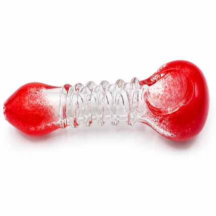 Red & Clear Twist Glass Spoon Pipe Hand Pipe - 4.5 inch
