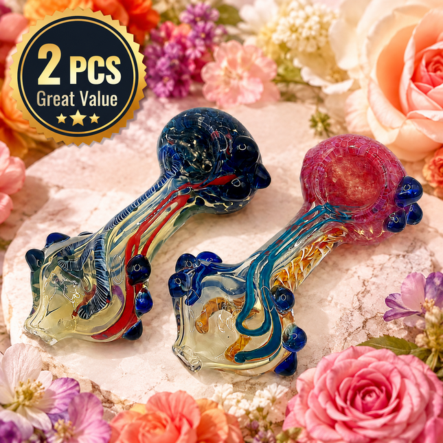 [2PC Bundle] Dragon Vein Twist Body Color Swirl Glass Hand Pipes 4 Inch
