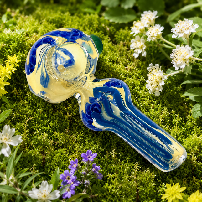 Cobalt Cream Glass Spoon Pipe 4 Inch Blue White Hand Pipe