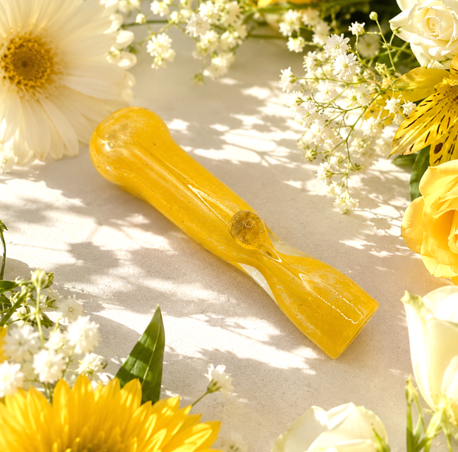 Golden Honey Handcraft Glass Chillum Pipe Yellow Amber Accent 3~3.5 inch