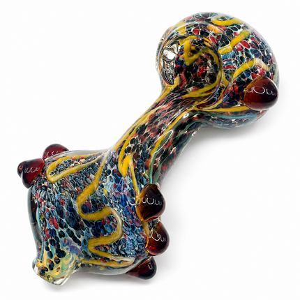 Multicolor Twisted Body Dragon Glass Spoon Pipe Burgundy Horn Accents 5 Inch