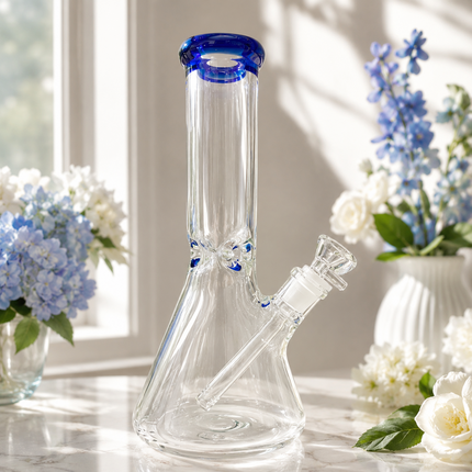 Dark Blue Accent Beaker Glass Water Pipe Ice Catcher 14mm Bowl 10.5 inch