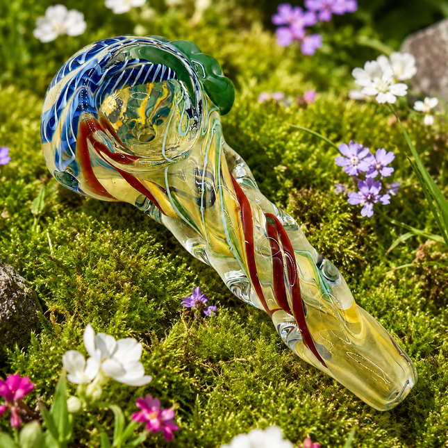 Carnival Swirl Clear Glass Spoon Pipe – 4 Inch Hand Pipe Multi-Color Ribbon