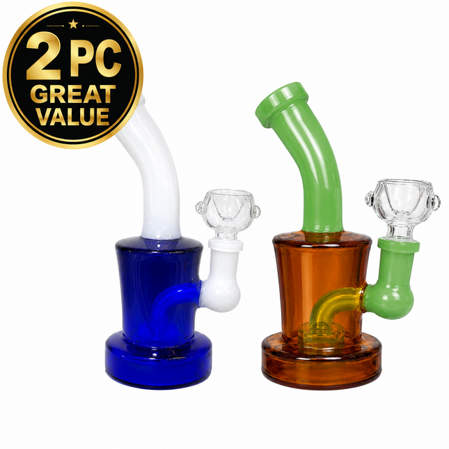 [2PC Bundle] Blue Midnight + Amber Lime Bong Tobacco Disc Perc 14mm 6 Inches