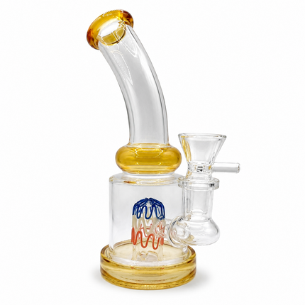 Amber Tricolor Perc Mini Glass Water Pipe – 6–6.5 Inch Clear Bong with Bowl