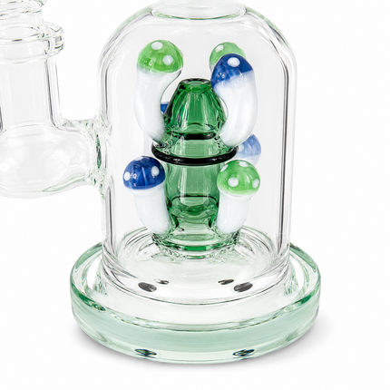 Green Glass Bong with Whimsical Mushroom Percolator & Bowl - 7.5 inch