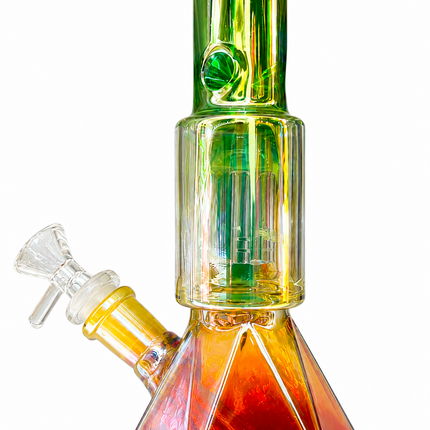 Stratos Chrome Green Yellow Orange Geometric Glass Bong Ice Catcher 12 Inch