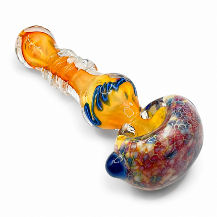 Amber Crimson Crackle Glass Spoon Pipe Curvy Body Hand Pipe - 4.5 inch