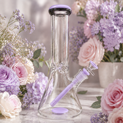 Milky Lavender Thick Glass Beaker Water Pipe Ice Catcher 14mm Bowl 10 inch