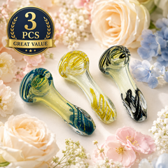 [3PC Bundle] Tornado Ribbon Swirl Glass Hand Pipe Set 4 Inch Assorted