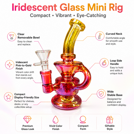 Mini Red Gold Chrome Recycler Glass Bong with Bowl & Loop Handle - 6 inch