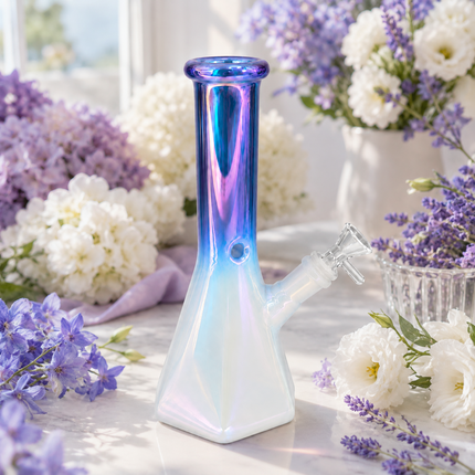 Blueberry Purple Chrome Hexagon Glass Water Pipe Ice Catcher 14mm Bowl 10.5 inch