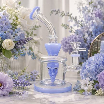 Light Blue Goblin Face Percolator Glass Water Pipe 14mm 7 inch