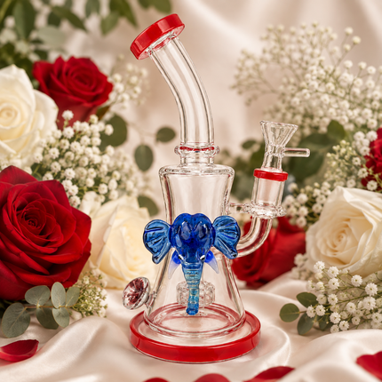 Royal Mammoth Disc Perc Dandelion Accent Glass Bong Red Blue Clear 10 Inch