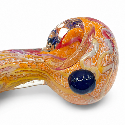 Golden Orange Twisted Body Glass Spoon Pipe Cobalt Blue Raised Accents 5 Inch