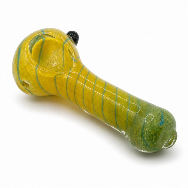 Sun Yellow Spiral Glass Spoon Pipe with Black Accent – 4.5 Inch Hand Pipe
