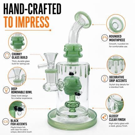 Mint Green Beehive Percolator 14mm Glass Bong with Bent Neck - 10 inch