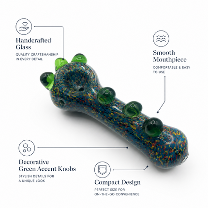 Confetti Splash Handcraft Glass Spoon Pipe Blue Multicolor Speckled 4.5 inches