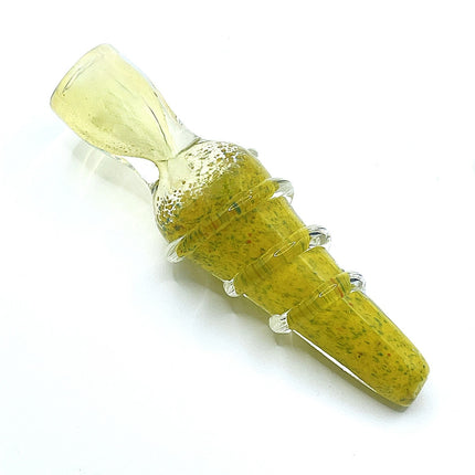 Lemon Yellow Ribbed Glass Chillum Pipe with Clear Mouthpiece – 3 Inch One Hitter