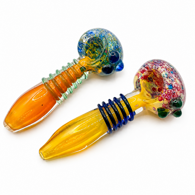 [2PC Bundle] Honey Coil Garden Glass Hand Pipes Floral Swirl Amber Art 4.5 Inch