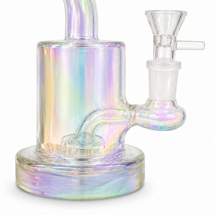 Prism Iridescent Chrome Slotted Perc Glass Water Pipe Curved Neck 7.5 inch