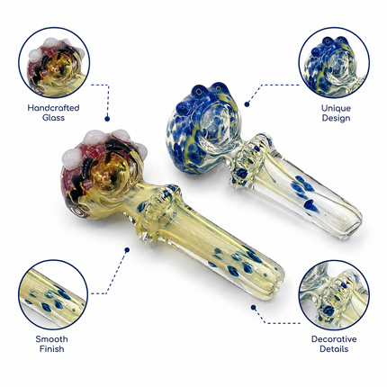 [2PC Bundle] Blueberry Crown Bubble Glass Hand Pipe Raised Dot 4.5 Inch