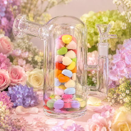 Colorful Heart Glass Water Pipe Clear Heart Bead Design 14mm Bowl 8.5 inch