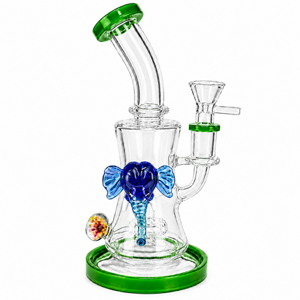 Emerald Mammoth Disc Perc Dandelion Accent Glass Bong Green Blue Clear 10 Inch