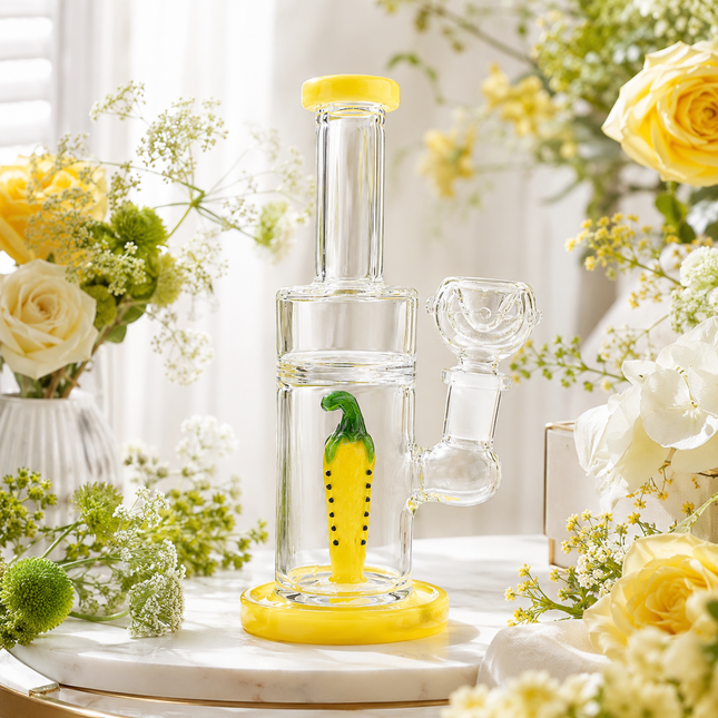 Yellow Pepper Straight Tube Glass Water Pipe 14mm 6.5 inch