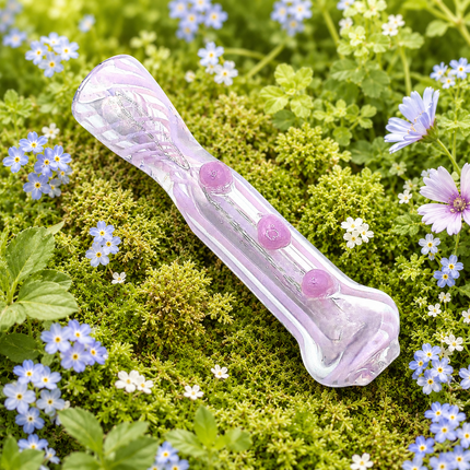 Soft Pink Glass Chillum Pipe with Dot Grip – 3 Inch One Hitter Straight Pipe