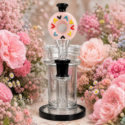 Pink Donut Diffuser Percolator Glass Water Pipe 14mm Bowl 8.5 inches