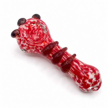 Red White Frit Handcraft Glass Spoon Pipe Deep Red Teardrop Accents 4.5 inch