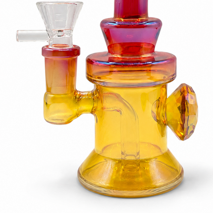 Hot Pink Yellow Diamond Mini Glass Water Pipe – 6–6.5 Inch Chrome Bong