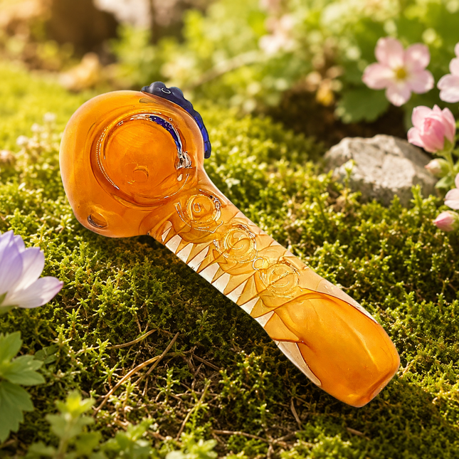 Pumpkin Amber Glass Spoon Pipe with Raised Grip Dots – 4 Inch Hand Pipe Deep Bow