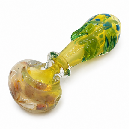 Citrus Leaf Glass Spoon Pipe with Blue Dots – 4 Inch Hand Pipe
