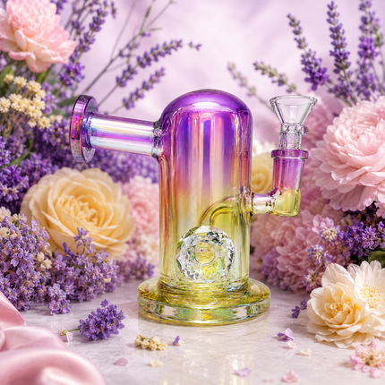 Princess Chrome Purple Yellow Glass Bong with Diamond Centerpiece – 7.5 Inch