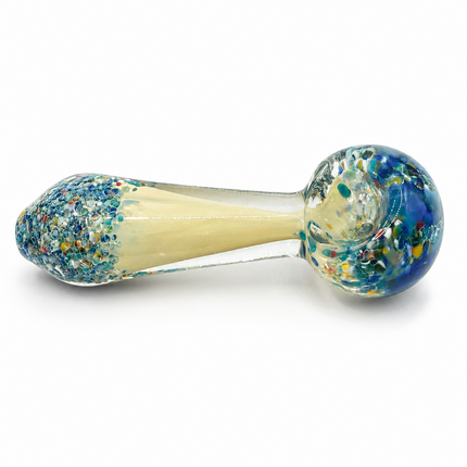 Clear Blue Multicolor Confetti Glass Spoon Pipe Hand Pipe - 4.5 inch