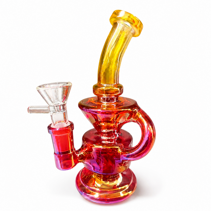 Mini Red Gold Chrome Recycler Glass Bong with Bowl & Loop Handle - 6 inch