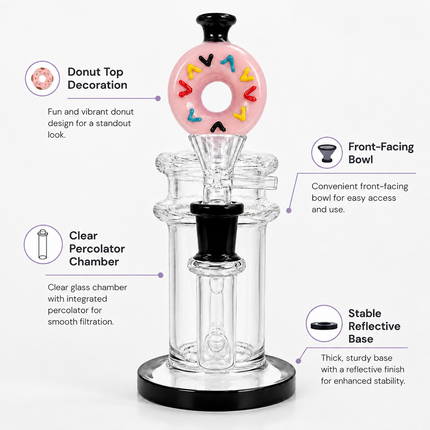 Pink Donut Diffuser Percolator Glass Water Pipe 14mm Bowl 8.5 inches